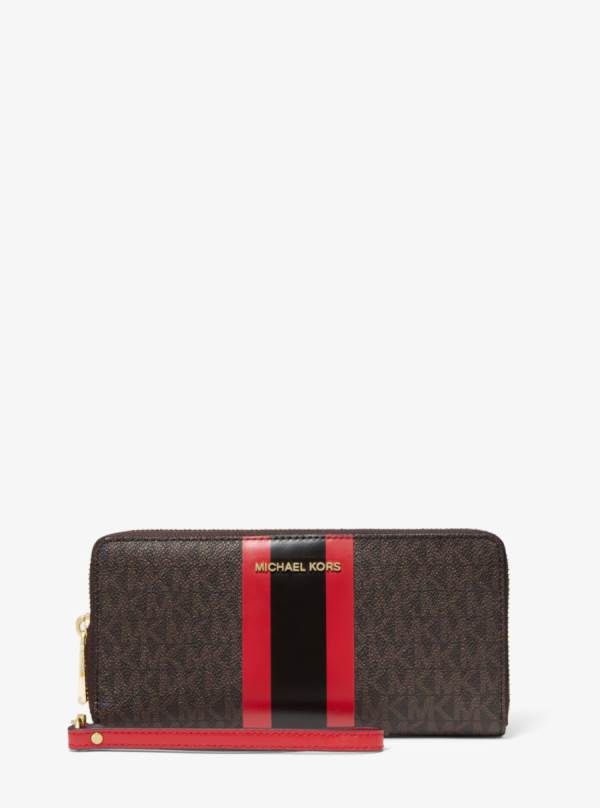 Damske Penazenky Michael Kors Logo Stripe Continental Wristlet Červené - Doplnky Michael Kors Akcia | XAGOB-7204